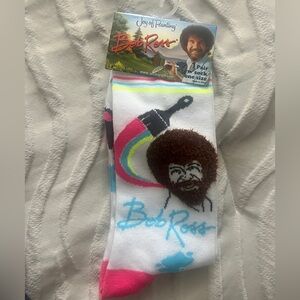 Bob Ross Unisex White and Pink Crew Socks